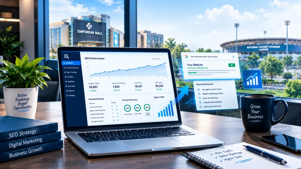 SEO experts analyzing website performance and digital marketing results